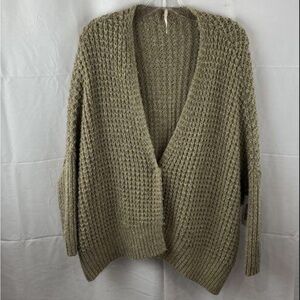 Free People Waffle Knit Cardigan - size S- Taupe Beige